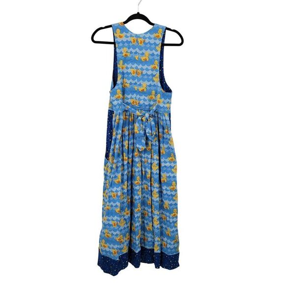 Handmade Whimsical Rubber Duck Maxi Apron Dress Tie Waist Sz XS Blue Pockets Fun - Picture 9 of 13